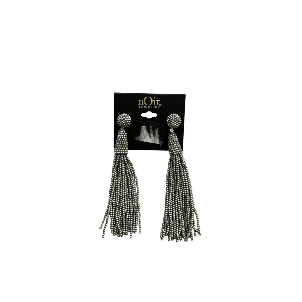 Noir Jewelry Tassel Earrings Womens OS Silver NEW Beaded Long Statement Drop